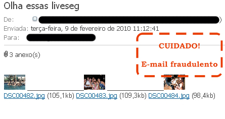 Exemplos de golpes que chegam pela internet.