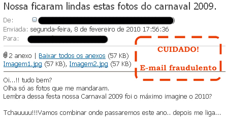 Exemplos de golpes que chegam pela internet.